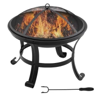 Outsunny Outdoor Fire Pit, Firepit with Mesh Lid, Poker, for Camping, Bonfire, Picnic, Black(m-11)
