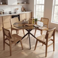 HOMCOM Ronde eettafel voor 4 personen, keukentafel in industrieel design met stalen poten, voor eetkamer, keuken, Rustiek-Bruin(m-7)