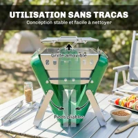 Outsunny Barbecue au charbon bois pliable, barbecue portable, poignée et pieds repliables, pour jardin, terrasse, camping, vert(m-8)