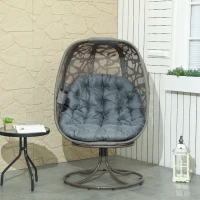 Outsunny Swivel Egg Chair with Cushions, Foldable Basket Seat and Metal Frame, Indoor Outdoor Lounge Chair for Balcony, Patio and Living Room, Grey(m-10)