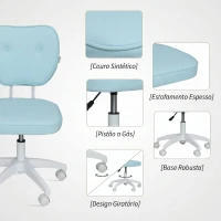 Vinsetto Cadeira de Escritório Giratória Estofada em Pele Sintética com Altura Ajustável sem Braços Suporta até 120 kg 46x59x82-92 cm Azul Claro(m-5)