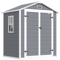 Outsunny Casetta da Giardino con Finestra e Doppia Porta PP e Alluminio, 183x134x210 cm, Grigio