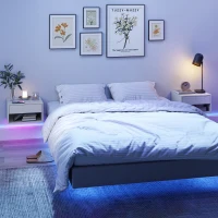 HOMCOM Nachttisch 2er-Set mit RGB-LED-Beleuchtung, schwebender Nachtschrank mit Schublade und offenem Fach, Weiß(m-10)