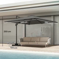Outsunny Ombrellone a Sbalzo Inclinabile 3x3 m con Base a Croce e Manovella, in Poliestere Grigio Scuro(m-3)