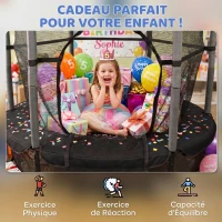 HOMCOM Trampoline Enfant Ø 1,63 × 1,9H m Filet de sécurité Porte zipée Couvre-Ressorts 6 poteaux rembourrés Inclus Noir(m-9)