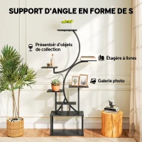 Outsunny Étagère à fleurs en métal à 8 niveaux, étagère à plantes en forme de S 158,5 cm, intérieur et extérieur, noir(m-5)