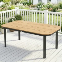 Outsunny Table de Jardin Rectangulaire pour 4-6 Personnes, Plateau en WPC à Lattes, Bords Arrondis, 155x88x72cm, Naturel(m-2)