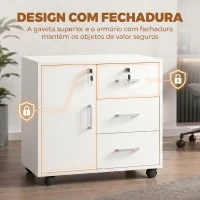 HOMCOM Móvel para Impressora com Rodas, Mesa com Porta e 3 Gavetas, Fechaduras, Prateleira Ajustável, Branco(m-5)