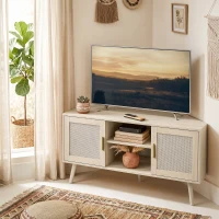 HOMCOM Mueble TV de Esquina 115 cm Mueble para Televisor de hasta 165,1 cm 2 Puertas de Ratán 2 Compartimentos Roble(m-5)