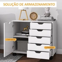 HOMCOM Gaveteiro de Escritório com Rodas, 5 Gavetas, Prateleira Ajustável e Suporte para Impressora, 78x40x66,5 cm, Branco(m-4)