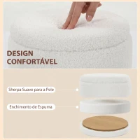 Puff de Arrumação 33 L em Borreguito com Tampa Reversível Banco Redondo Branco para Sala e Quarto HOMCOM(m-6)