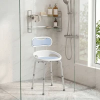 HOMCOM Cadeira de Duche com Encosto Almofadado, Rebordos Laterais e Altura Regulável, 136 kg, Azul(m-10)