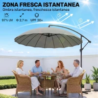 Outsunny Ombrellone Decentrato da Giardino 3x2.6 m a 18 Stecche con Base a Croce, Grigio(m-4)