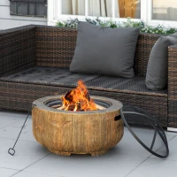 Outsunny Outdoor Fire Pit, 61.5 cm Metal Wood Burning Fireplace with Spark Cover, Poker, Woodgrain Design(m-10)