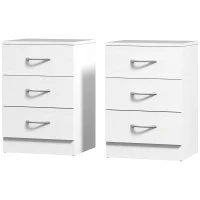 HOMCOM Conjunto de 2 Mesitas de Noche con 3 Cajones para Dormitorio o Salón 40x35x58 cm Blanco(m-11)
