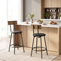 HOMCOM 2er-Set Barhocker mit Rückenlehne und Fußstütze, PU-bezogen 41x47x92 cm Schwarz(m-6)