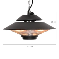 Outsunny 1500W Electric Patio Heater Aluminium Ceiling Mounted Heater with Infrared Remote Control for Indoor and Outdoor Use, Black(m-3)