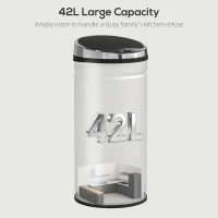 HOMCOM Poubelle à capteur de mouvement ouverture automatique 1 bac de 42 L en acier inoxydable noir et argent(m-8)