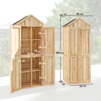 Outsunny Armario de Exterior de Madera con Techo Inclinado Asfalto 4 Puertas y 2 Estantes Extraíbles 82x50x190 cm Natural(m-3)