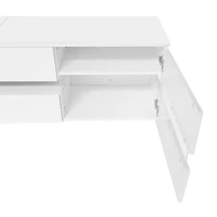 High-Gloss LED TV Cabinet with App-Controlled LED Lighting, Modern TV Stand with 2 Open Shelves, 160L x 38W x 50.5H cm, White(m-13)