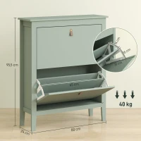 HOMCOM Meuble à chaussures 14 paires, armoire à chaussures avec 2 tiroirs rabattables, étagères amovibles et réglables, vert(m-3)