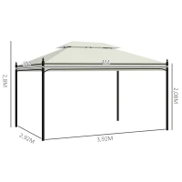 Outsunny Pérgola de Jardim 4x3 m com Telhado Duplo 4 Cortinas Estrutura de Aço 8 Orifícios de Drenagem Anti-UV Creme(m-3)