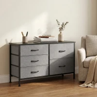 HOMCOM Cómoda con 5 Cajones de Tela Cómoda para Dormitorio Marco de Acero Cajonera para Salón Oficina Gris Oscuro y Negro(m-10)