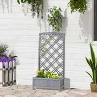 Outsunny  Hochbeet Blumenständer Garten Pflanzkasten mit Rankgitter Holz Rankkasten Grau 60 x 30 x 122,5 cm(m-10)