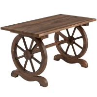 Outsunny Table Basse de Jardin Style Rustique Chic piètement Roues Charette Bois Sapin traité carbonisation(m-11)
