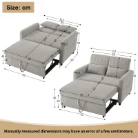 Two-Seater Pull-Out Sofa Bed with Three-Level Adjustable Backrest, Stylish Futon Couches with High-Density Foam, 112L x 169W x 59H cm, Light Gray(m-3)