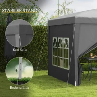Outsunny 3 x 3 m Pavillon mit 4 Seitenwänden, Fenster, Festzelt mit UV-Schutz, Gartenzelt inkl. Tragetasche, Stahl, Grau(m-6)