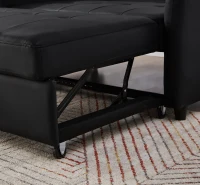 2-Seater Pull-Out Sofa Bed with 3-Level Adjustable Backrest, Space-Saving Convertible Bed with Metal Structure, 121L x 83W x 82H cm, Black(m-11)