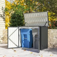 Outsunny Afvalcontainerbox voor 2 containers met slot en openklapbaar deksel - Donkergrijs(m-9)