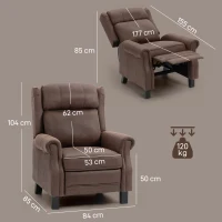 HOMCOM Sillón Relax Reclinable Manual hasta 155º Apertura Push con Reposapiés Respaldo Alto Acolchado Grueso Marrón(m-3)