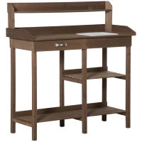 Outsunny Pflanztisch Gärtnertisch Blumentisch mit Wanne Garten Tannenholz Braun 117 x 45 x 121 cm(m-1)