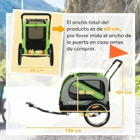 PawHut Rimorchio per bici per cani 2 in 1, pieghevole con cintura e riflettori, verde(m-3)