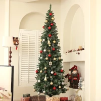 HOMCOM Albero di Natale Innevato Alto 225 cm con 980 Rami, Pigne e Base in Acciaio(m-10)