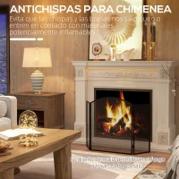 HOMCOM Protector de Chimenea Plegable de 3 Paneles Pantalla de Chimenea con Estructura de Acero 96x62 cm Negro(m-4)
