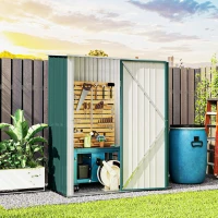 Outsunny Căsuță de Grădină din Oțel pentru Depozitare cu Sistem de Blocare, 161,5x94,5x196cm, Verde(m-10)
