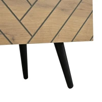 Modern Geometric TV Cabinet with Herringbone Fronts, Industrial-Style TV Stand with Solid Wood Legs, 180L x 33.5W x 45H cm, Black+Oak(m-15)