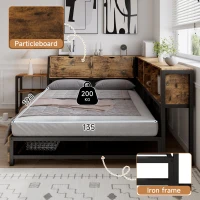 Classic Double Bed with Two Underbed Drawers, Sturdy Storage Bed with Built‑In Bedside Storage, 200L x 136.5W x 85H cm, Rustic Brown(m-5)