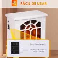 HOMCOM Chimenea Decorativa 1000 W/2000 W con Temperatura Ajustable LED Llamas para 15-20 ㎡ 36,5x24x46 cm Blanco(m-5)