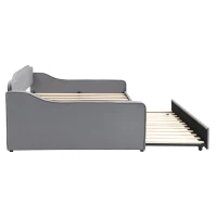 Space-Saving Upholstered 4ft6 Double Daybed with Pull-Out Trundle, Versatile Sofa Bed with Thick Foam Padding, 202L x 139.5W x 81.5H cm, Grey(m-15)