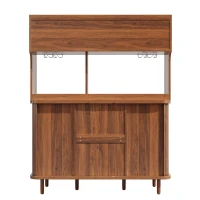 Rattan-Look Front Sideboard with Smooth-Running Glass Sliding Doors, Space-Saving Storage Cabinet with 3 Drawers, 140L x 40.5W x 174.5H cm, Walnut(m-11)