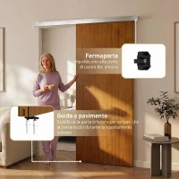 HOMCOM Puerta Corredera con Herrajes 90x210 cm con Rodillo Riel de Aluminio Guía de Suelo Marrón(m-6)