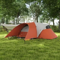 Outsunny Tenda da Campeggio 7 Posti con Portico, Impermeabile 3000mm con Borsa di Trasporto, Arancione(m-10)