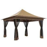 Outsunny Tonnelle de jardin 3,5 x 3,5 m, tente pliante avec 4 moustiquaires, hauteur réglable, sac de transport, beige(m-1)
