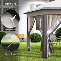 Outsunny Tenda Dobrável 4x3,4 m Hexagonal com Duplo Teto 6 Mosquiteiras Destacáveis e Saco de Transporte Castanho e Bege(m-6)