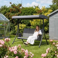 Outsunny 3 Person Outdoor Patio Porch Swing Chair with High Back Design and Side Pouches, Charcoal Grey(m-2)