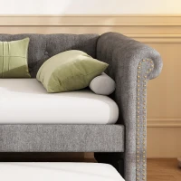 Upholstered Single Daybed Sofa Bed with Sturdy Slatted Base, Convertible Bed-to-Sofa with Padded Velvet Headboard, 221L x 98.5W x 71.5H cm, Grey(m-8)
